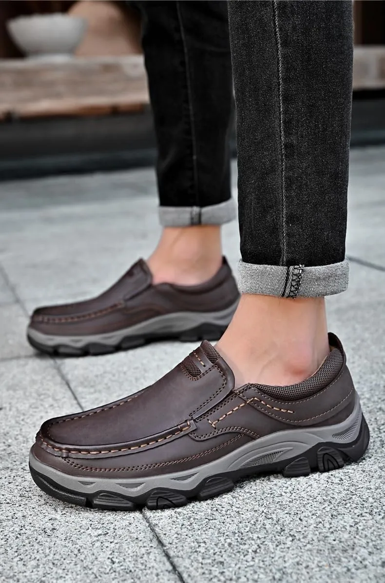 Men's Orthopedic Walking Shoes Genuine Leather Slip On Loafers Arch Support Lightweight Comfortable Casual Sneakers