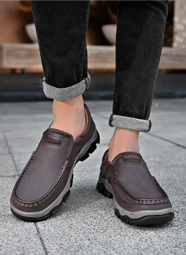 Men's Orthopedic Walking Shoes Genuine Leather Slip On Loafers Arch Support Lightweight Comfortable Casual Sneakers