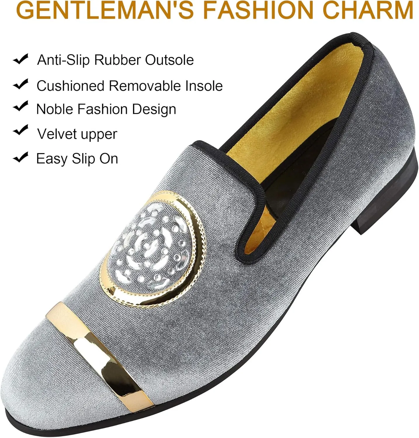 Mens Rhinestone Loafers Velvet Tuxedo Dress Shoes with Gold Plate Smoking Slippers Slip-On Penny Party Wedding Casual Shoes