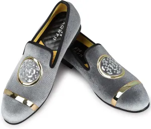 Mens Rhinestone Loafers Velvet Tuxedo Dress Shoes with Gold Plate Smoking Slippers Slip-On Penny Party Wedding Casual Shoes