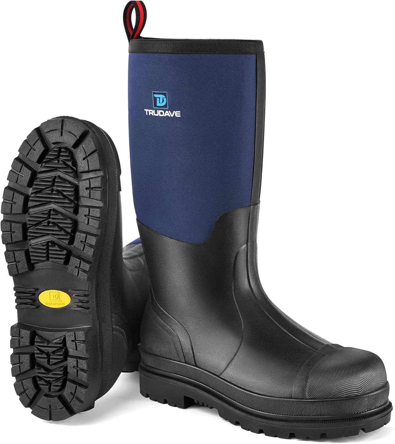 Men's Rubber Boots with Steel Shank, Warm Waterproof Insulated Reliable Outdoor Rain Boots, 5mm Neoprene Anti-slip All Season Dry Work Hunting Mud Boots, High Traction, Size 6-14
