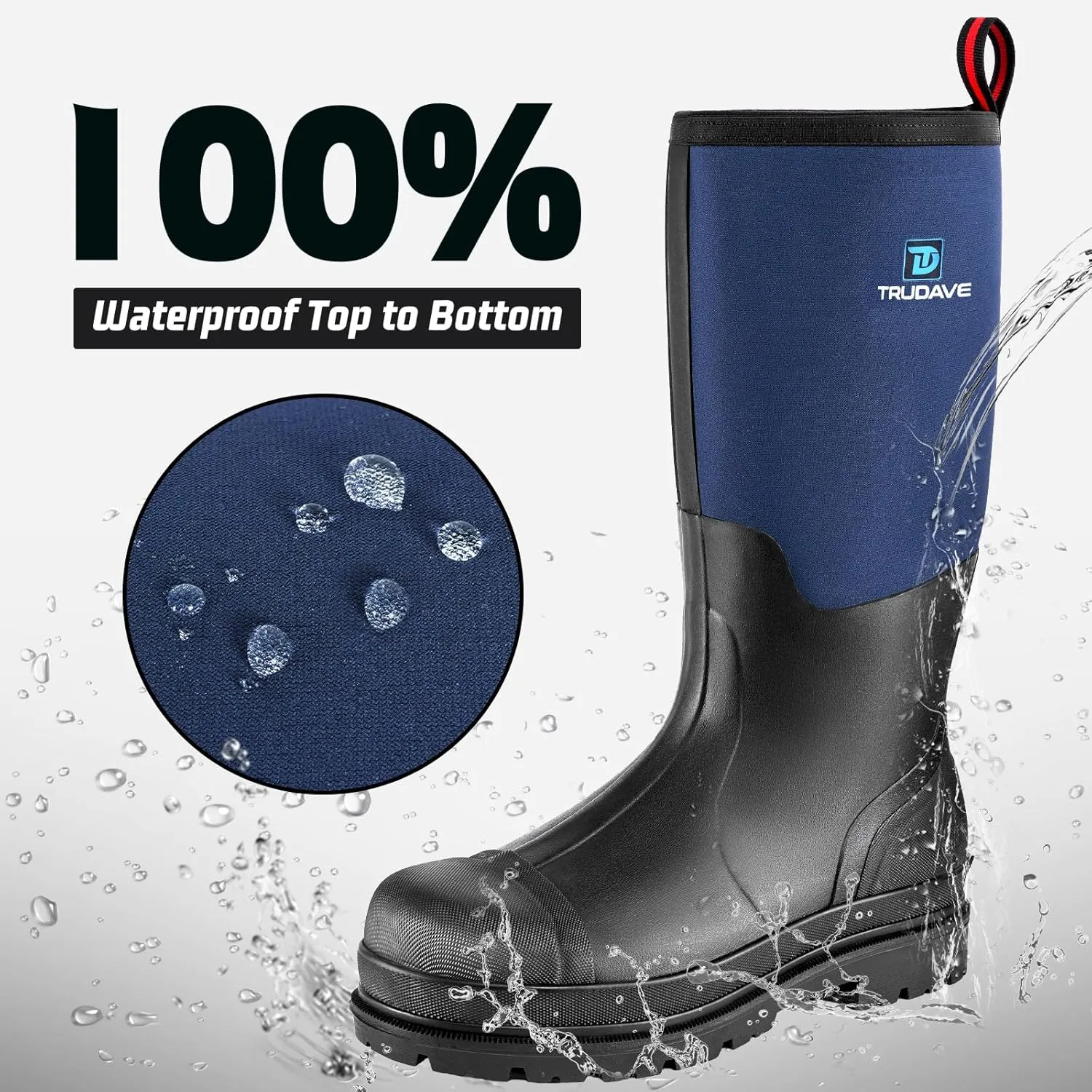 Men's Rubber Boots with Steel Shank, Warm Waterproof Insulated Reliable Outdoor Rain Boots, 5mm Neoprene Anti-slip All Season Dry Work Hunting Mud Boots, High Traction, Size 6-14