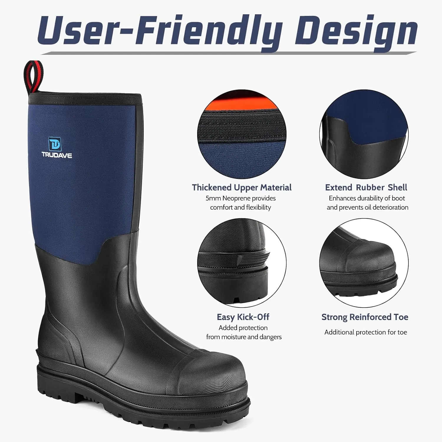 Men's Rubber Boots with Steel Shank, Warm Waterproof Insulated Reliable Outdoor Rain Boots, 5mm Neoprene Anti-slip All Season Dry Work Hunting Mud Boots, High Traction, Size 6-14