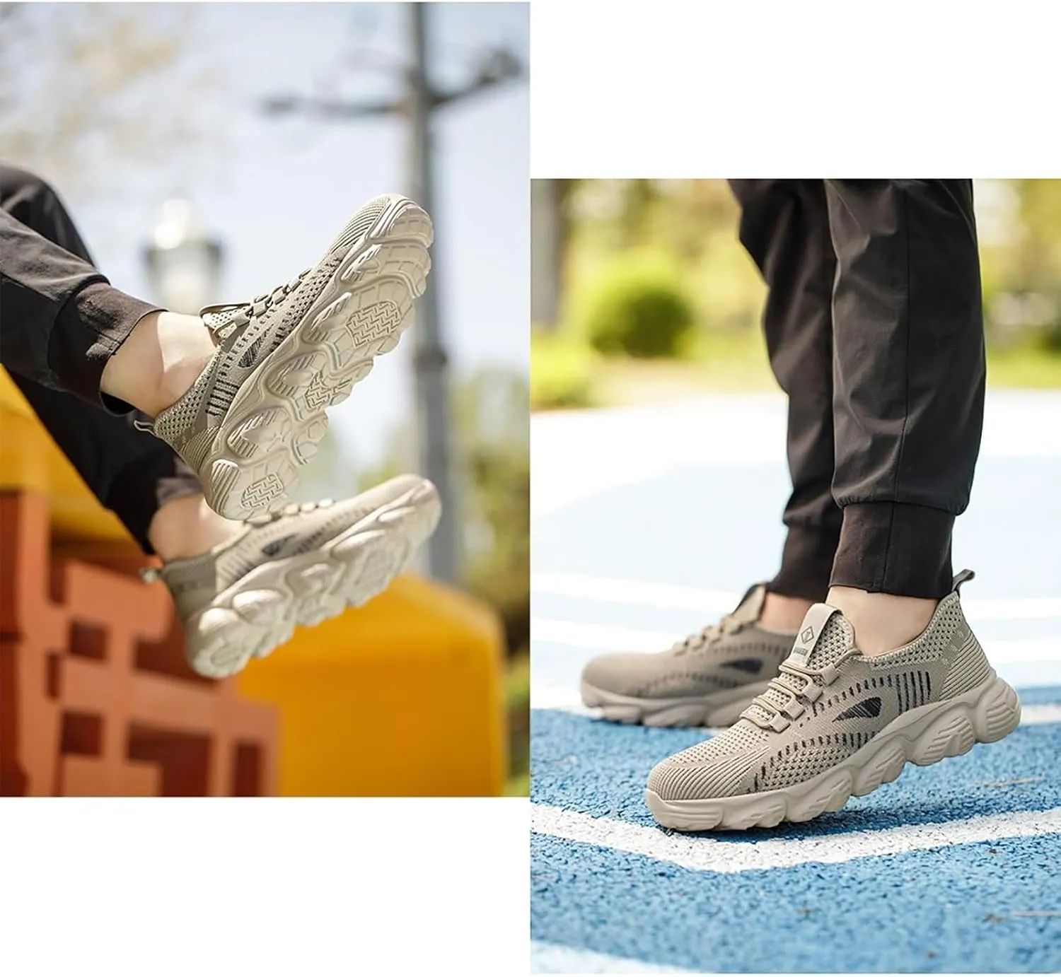 Mens Safety Shoes, Breathable Summer Woven Safety Shoes, Anti Smashing and Anti Piercing Steel Toe Work Shoes, Protective Outdoor Adventure Sneakers,40,Brass