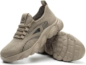 Mens Safety Shoes, Breathable Summer Woven Safety Shoes, Anti Smashing and Anti Piercing Steel Toe Work Shoes, Protective Outdoor Adventure Sneakers,40,Brass