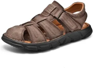 Men's Sandals Summer Genuine Leather Men's Sandals Lightweight Men's Shoes Outdoor Comfortable Beach Sandals Fashion Casual Shoes Sneakers,12,Brown