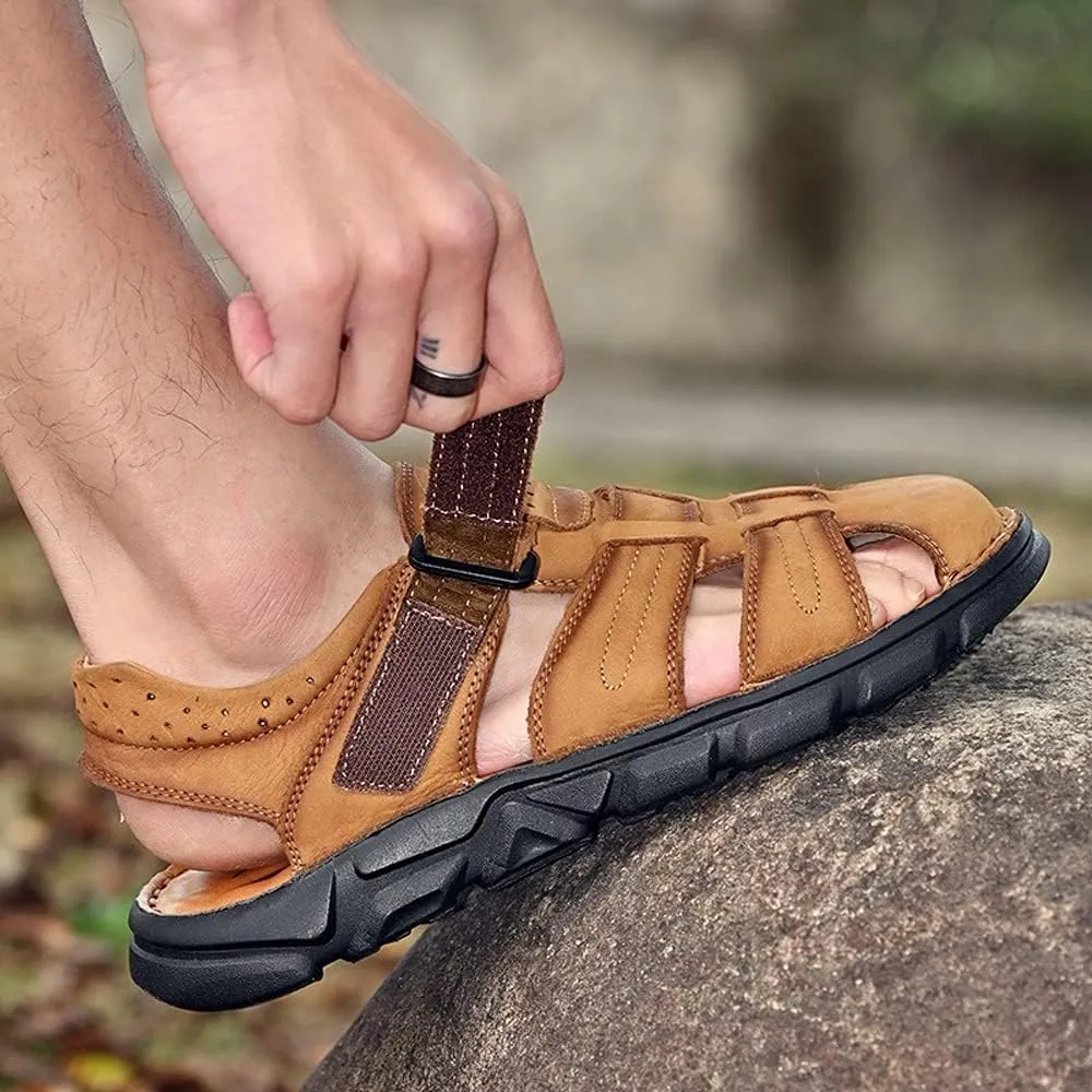 Men's Sandals Summer Genuine Leather Men's Sandals Lightweight Men's Shoes Outdoor Comfortable Beach Sandals Fashion Casual Shoes Sneakers,12,Brown