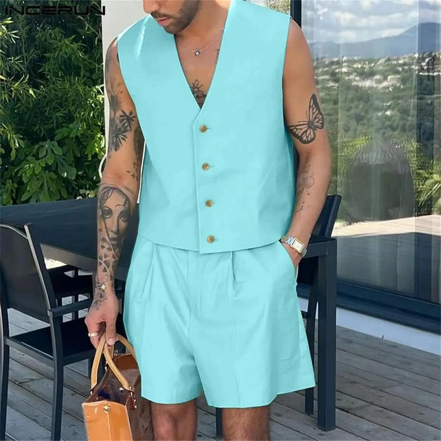 Men's Sleeveless Vest Set, Crop Design & Urban Streetwear Shorts