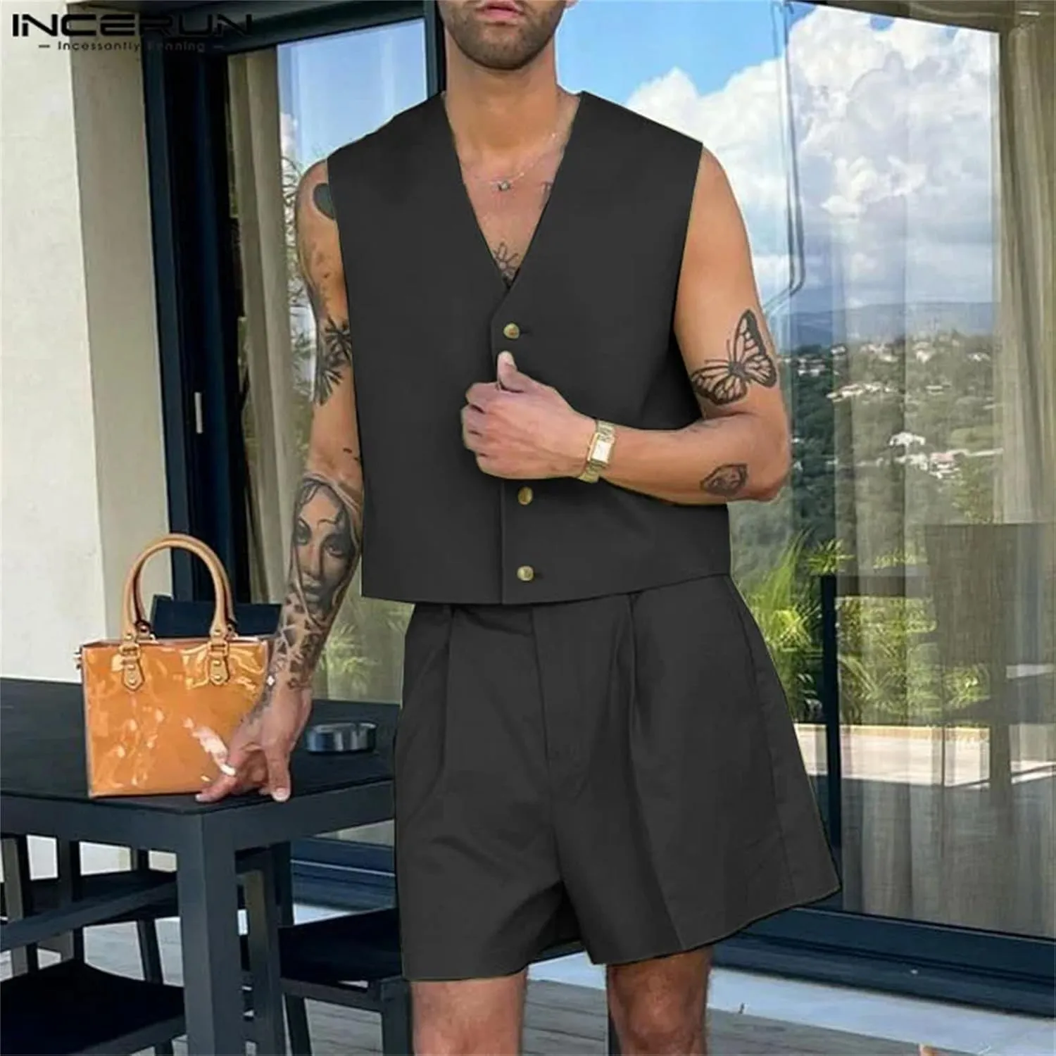 Men's Sleeveless Vest Set, Crop Design & Urban Streetwear Shorts