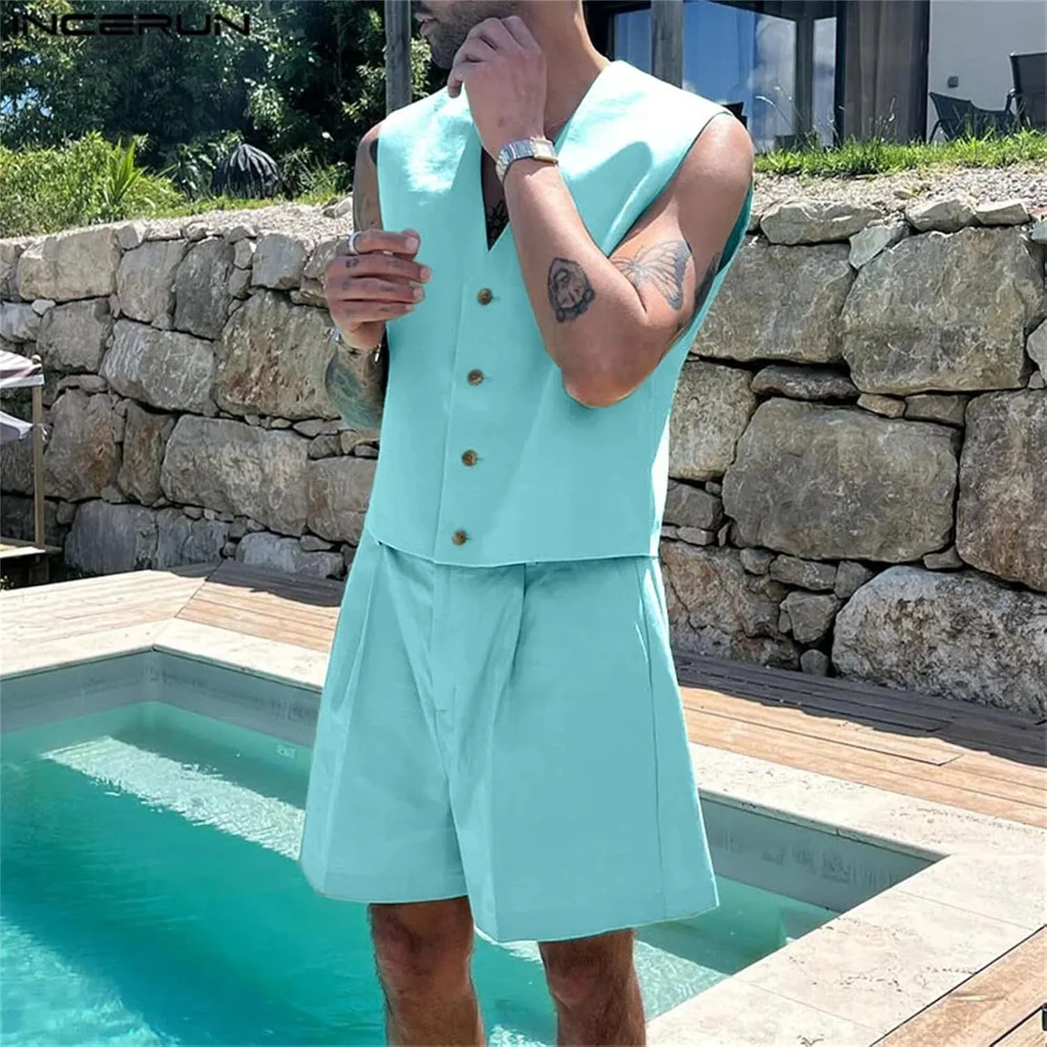 Men's Sleeveless Vest Set, Crop Design & Urban Streetwear Shorts