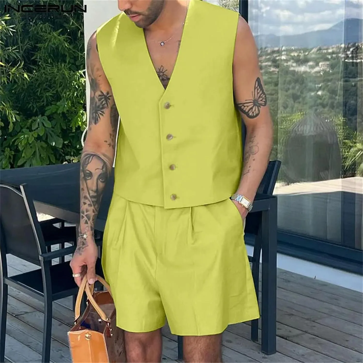 Men's Sleeveless Vest Set, Crop Design & Urban Streetwear Shorts
