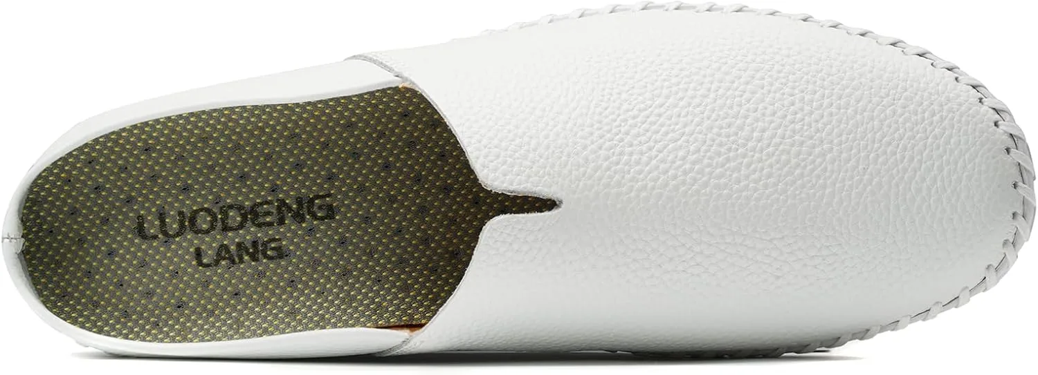 Men’s Slip-On Loafers Mules Clog Handmade Leather Slippers Hand Stitched no-Heel Casual Shoes for Men Breathable Comfortable Soft