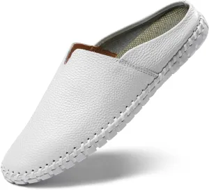 Men’s Slip-On Loafers Mules Clog Handmade Leather Slippers Hand Stitched no-Heel Casual Shoes for Men Breathable Comfortable Soft