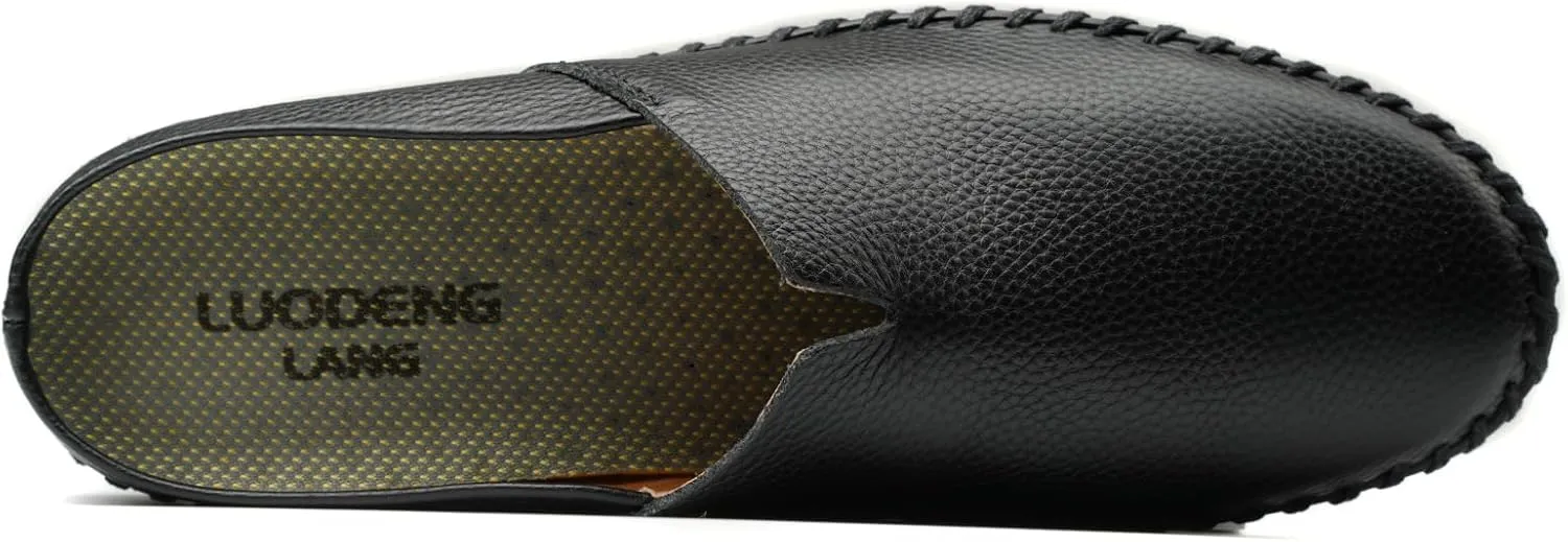 Men’s Slip-On Loafers Mules Clog Handmade Leather Slippers Hand Stitched no-Heel Casual Shoes for Men Breathable Comfortable Soft