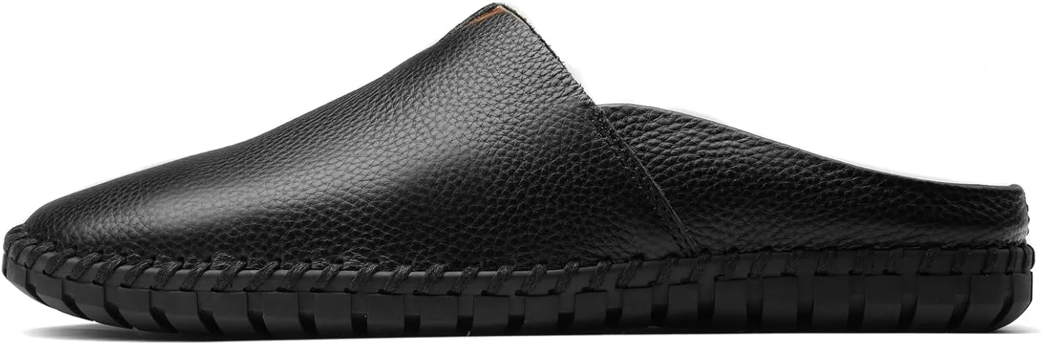 Men’s Slip-On Loafers Mules Clog Handmade Leather Slippers Hand Stitched no-Heel Casual Shoes for Men Breathable Comfortable Soft