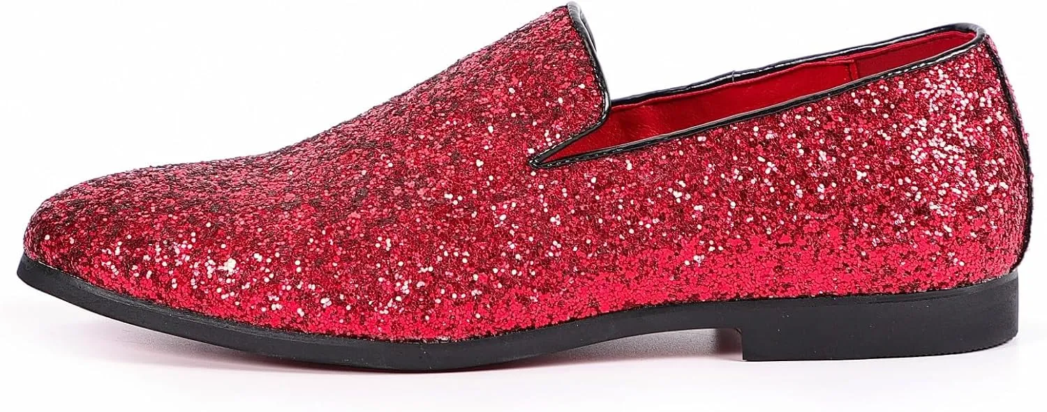 Mens Smoking Sparkling Slipper Metallic Sequins Textured Glitter Tuxedo Slip-on Prom Loafers Luxury Wedding Dress Shoes