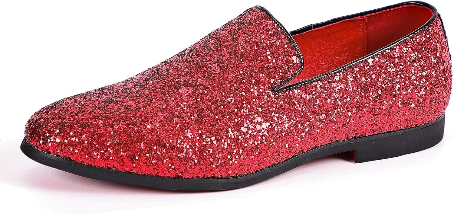 Mens Smoking Sparkling Slipper Metallic Sequins Textured Glitter Tuxedo Slip-on Prom Loafers Luxury Wedding Dress Shoes