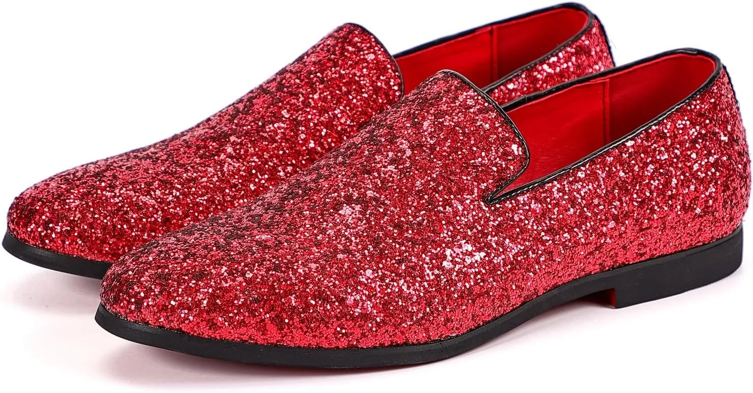 Mens Smoking Sparkling Slipper Metallic Sequins Textured Glitter Tuxedo Slip-on Prom Loafers Luxury Wedding Dress Shoes