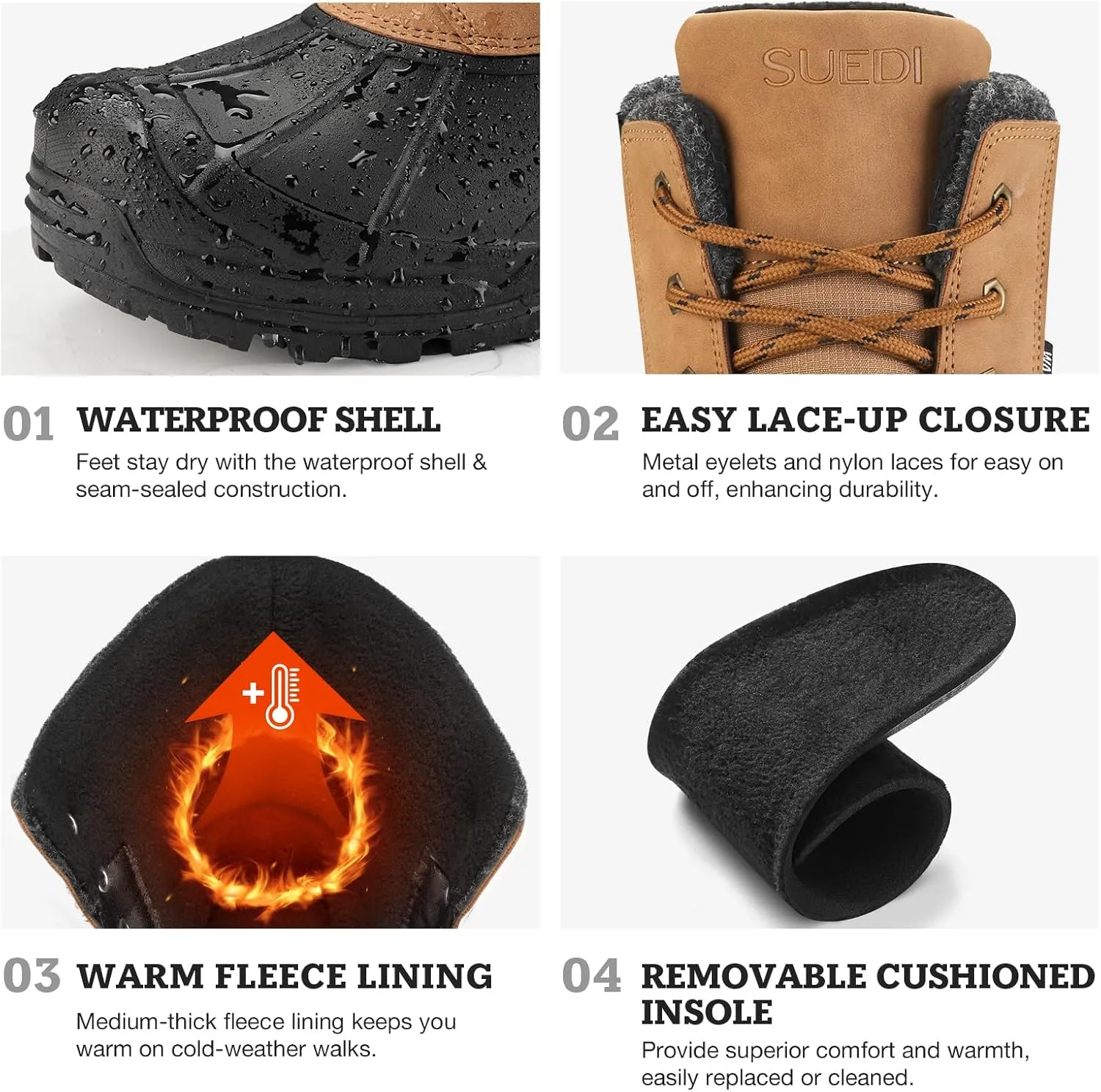 Men's Snow Boots Insulated Waterproof Lightweight Winter Boots Slip Resistant Duck Boots for Men