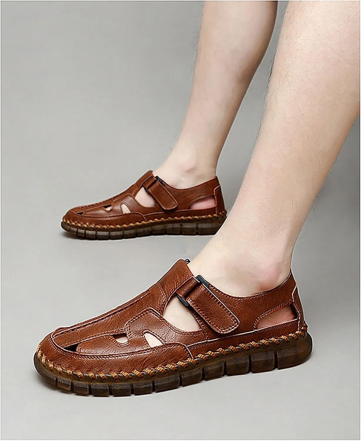 Men's Sport Sandals Summer Leather Fisherman Sandals Slip-on Causal Shoes Outdoor Loafers Closed Toe