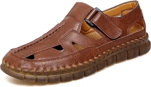 Men's Sport Sandals Summer Leather Fisherman Sandals Slip-on Causal Shoes Outdoor Loafers Closed Toe