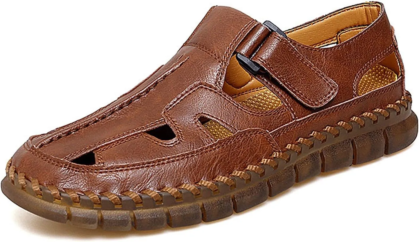 Men's Sport Sandals Summer Leather Fisherman Sandals Slip-on Causal Shoes Outdoor Loafers Closed Toe