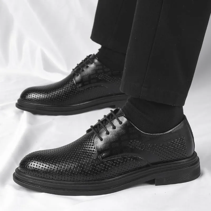 Men's Summer Breathable Dress Shoes Classic Lace-up Business Formal Oxfords Shoes Modern Non-Slip Wedding Derby Shoes for Men