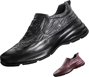 Men's Texture Loafer Shoes Genuine Leather Lightweight Non-Slip Walking Sneakers Slip-On Casual Dress Shoes