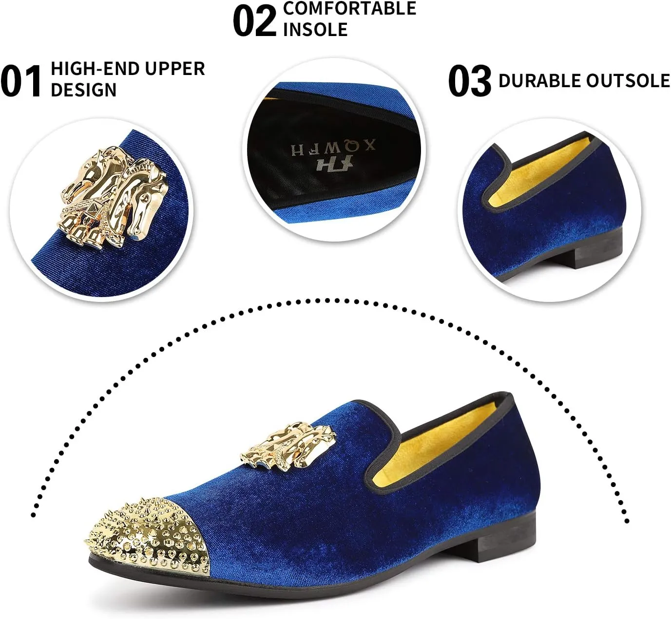 Mens Velvet Loafers Shoes Spiked Dress Shoes with Gold Buckle for Wedding Party Dancing Metallic Slip on Glitter Fashion Prom Shoes