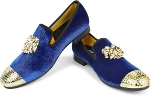 Mens Velvet Loafers Shoes Spiked Dress Shoes with Gold Buckle for Wedding Party Dancing Metallic Slip on Glitter Fashion Prom Shoes