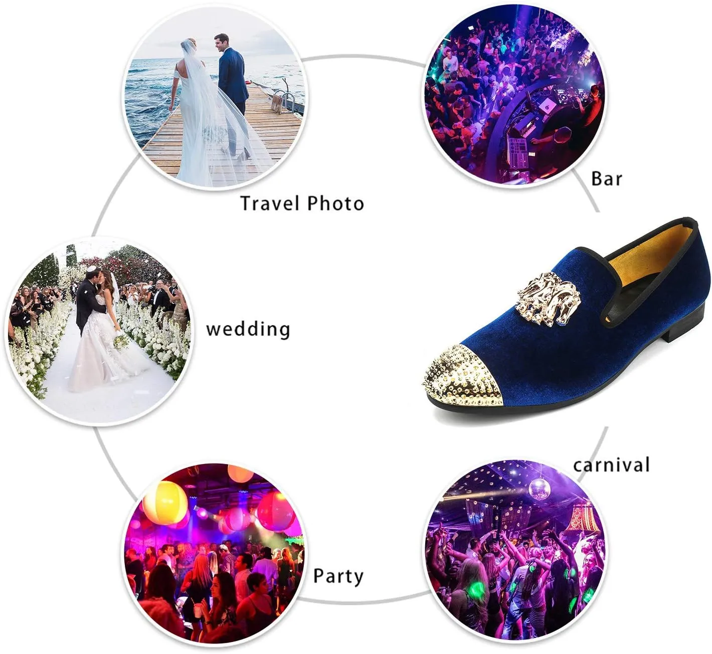 Mens Velvet Loafers Shoes Spiked Dress Shoes with Gold Buckle for Wedding Party Dancing Metallic Slip on Glitter Fashion Prom Shoes