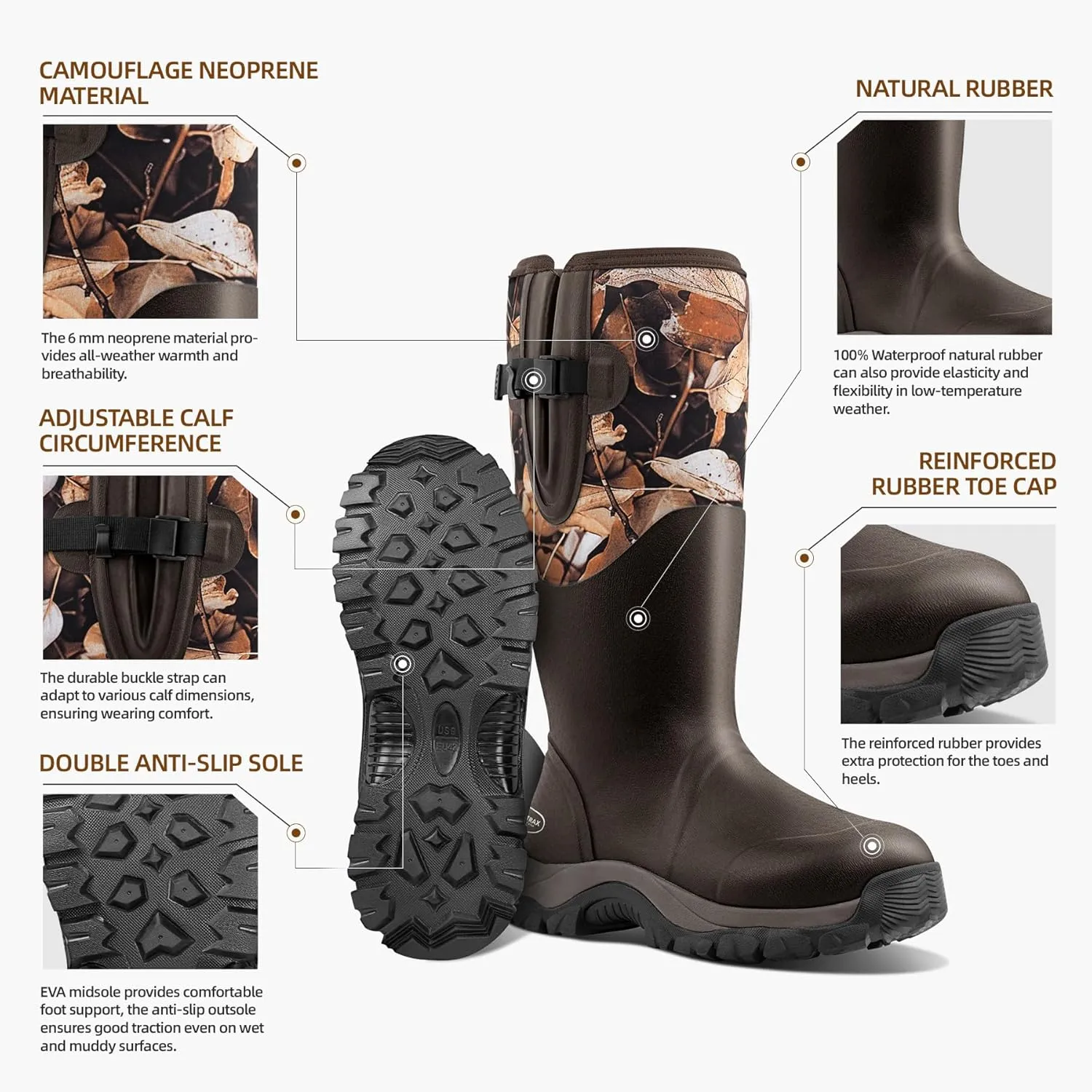 Men's Waterproof Insulated Rubber Hunting Boots – 6mm Neoprene Rain Boots for Outdoor Work, Fishing, Farming & Gardening