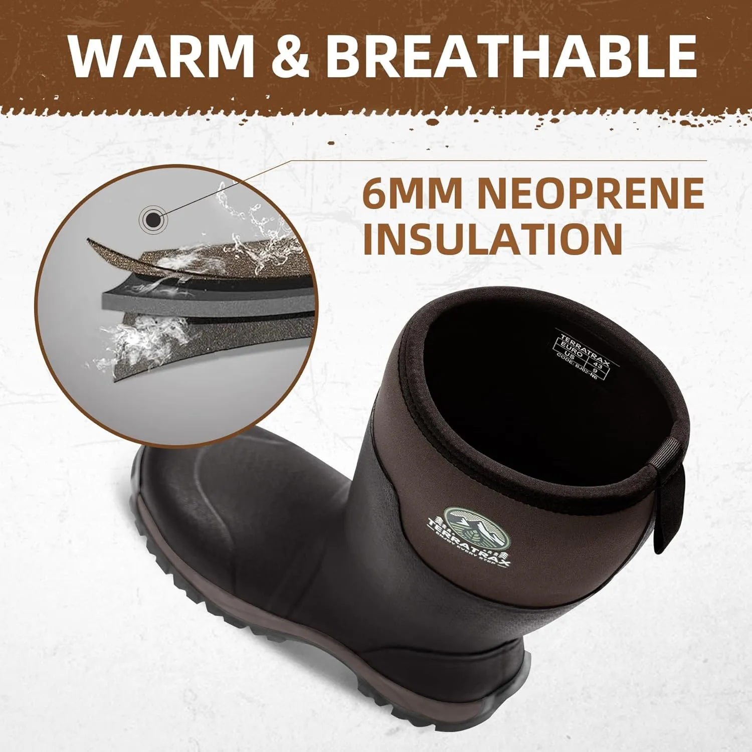 Men's Waterproof Insulated Rubber Hunting Boots – 6mm Neoprene Rain Boots for Outdoor Work, Fishing, Farming & Gardening