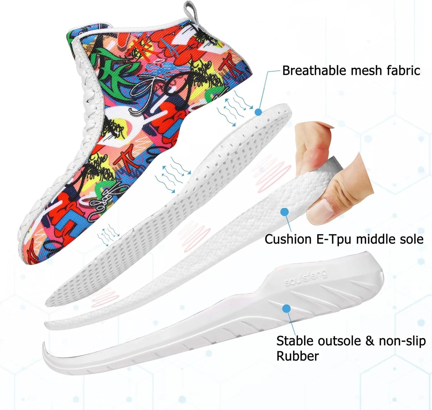 Men's Women's High Top Sneakers Unique Lace Up Lightweight Non Slip Outdoor Basketball Shoes