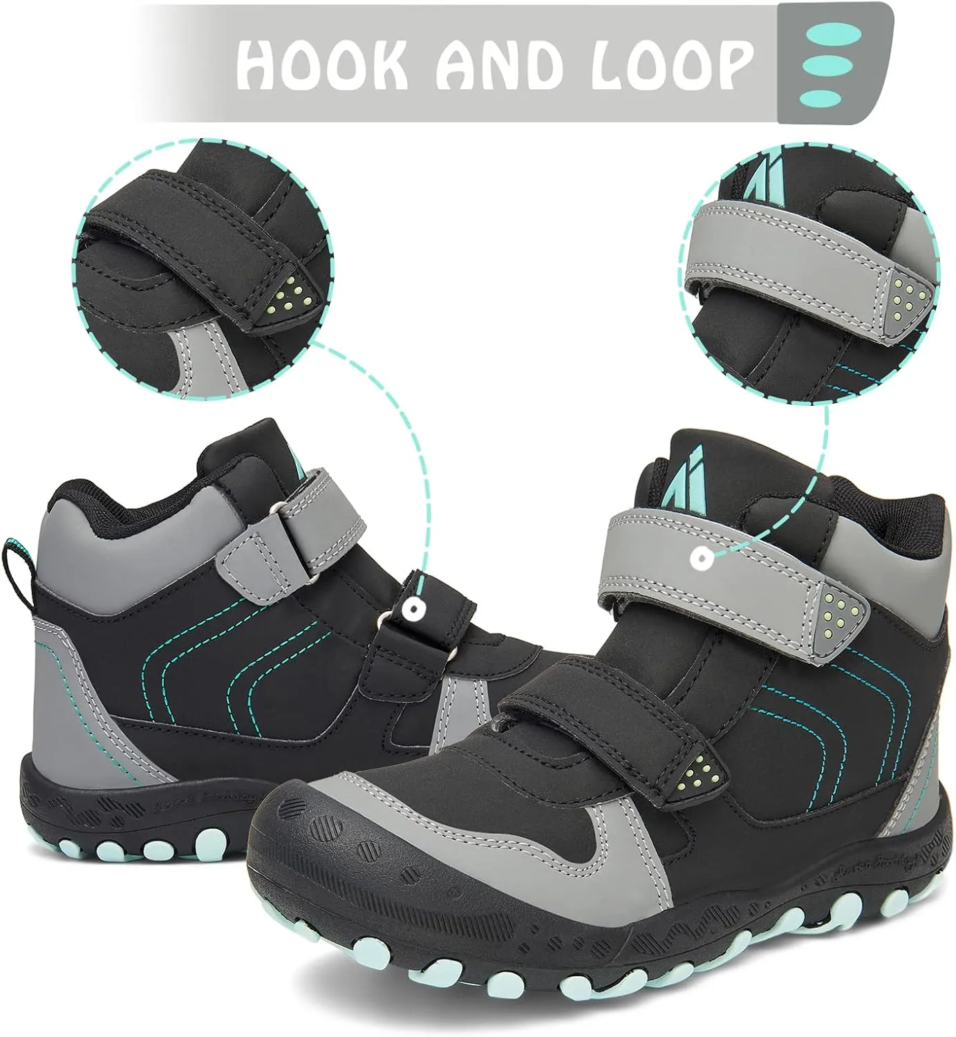Mishansha Unisex-Child Outdoor Ankle Hiking Boots Boys Girls Trekking Walking Shoes with Hook and Loop