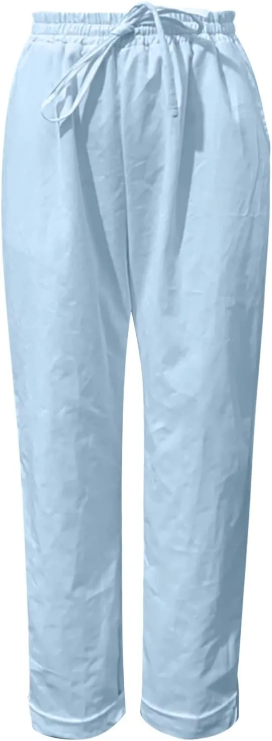 Miyaomn Women's Baggy Drawstring Linen Pants Cotton Elastic Waist Wide Leg Casual Joggers Solid Lounge Trousers with Pockets