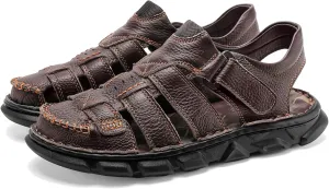 Moodeng Men's Leather Sandals Outdoor Sport Sandals Athletic Closed Toe Sandals Hand Sewing Comfortable Walking