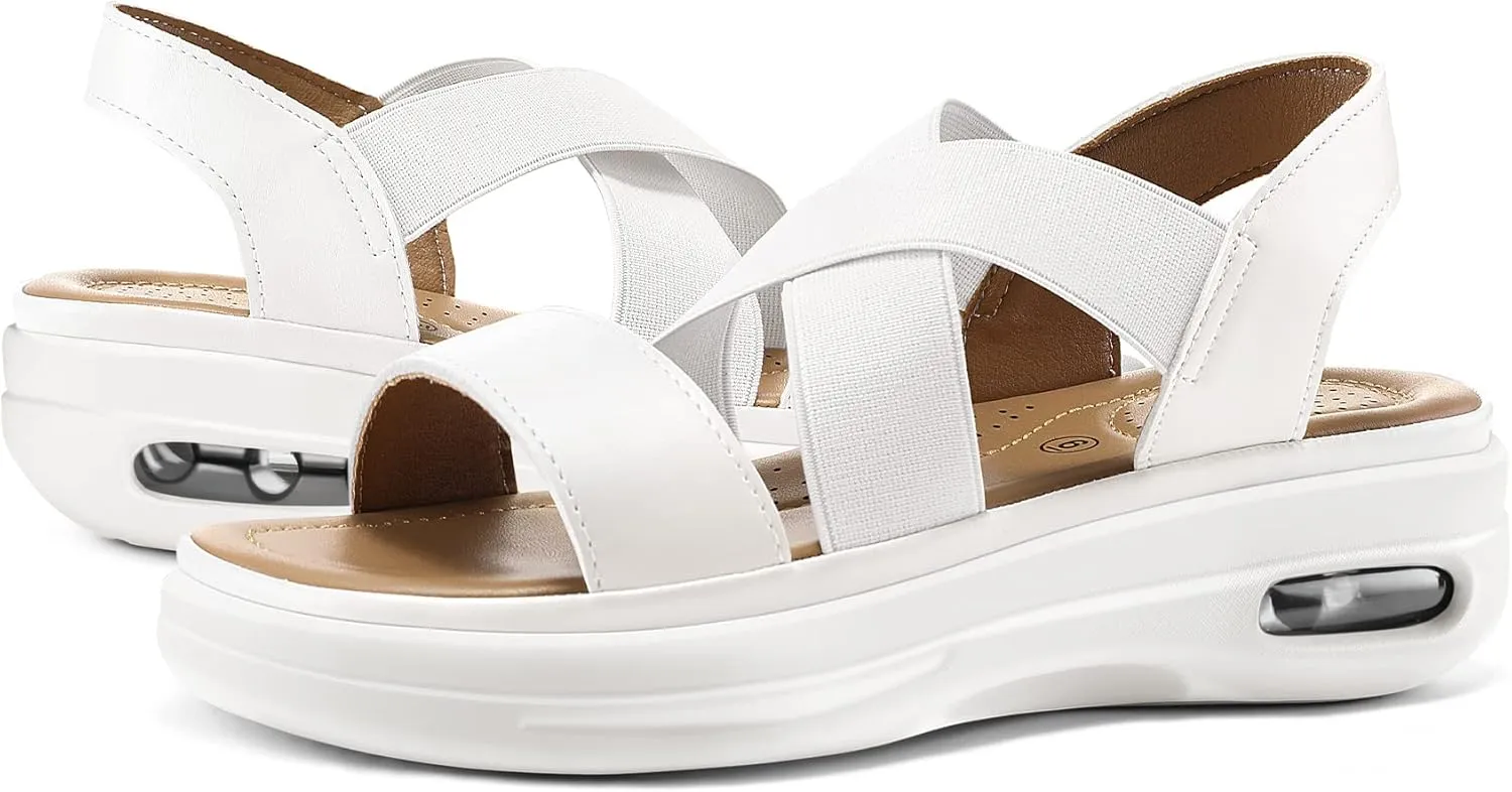 mysoft Women's Comfortable Walking Sandals Air Cushion Sport Slingback Elastic Band Platform Shoes