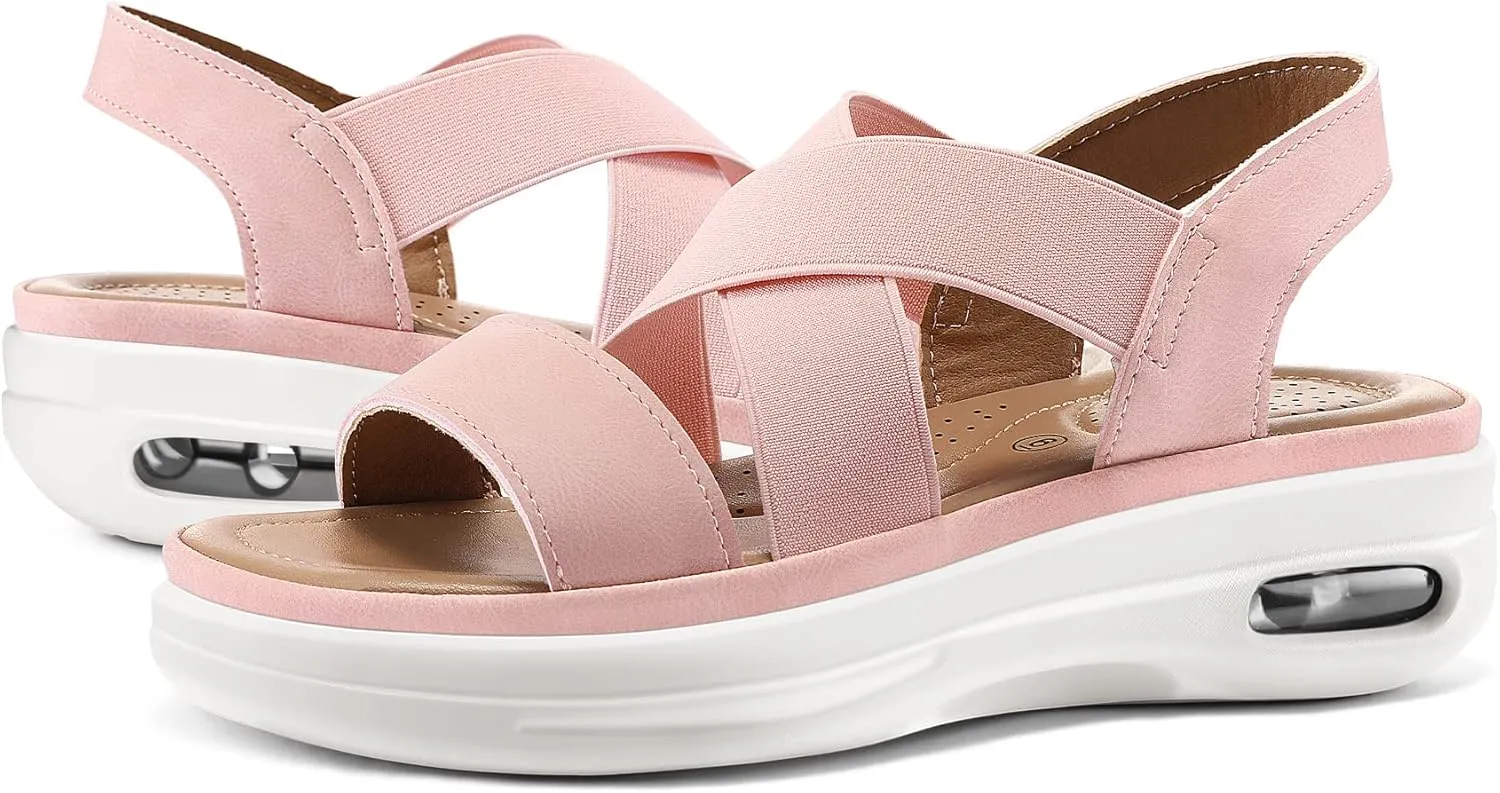 mysoft Women's Comfortable Walking Sandals Air Cushion Sport Slingback Elastic Band Platform Shoes