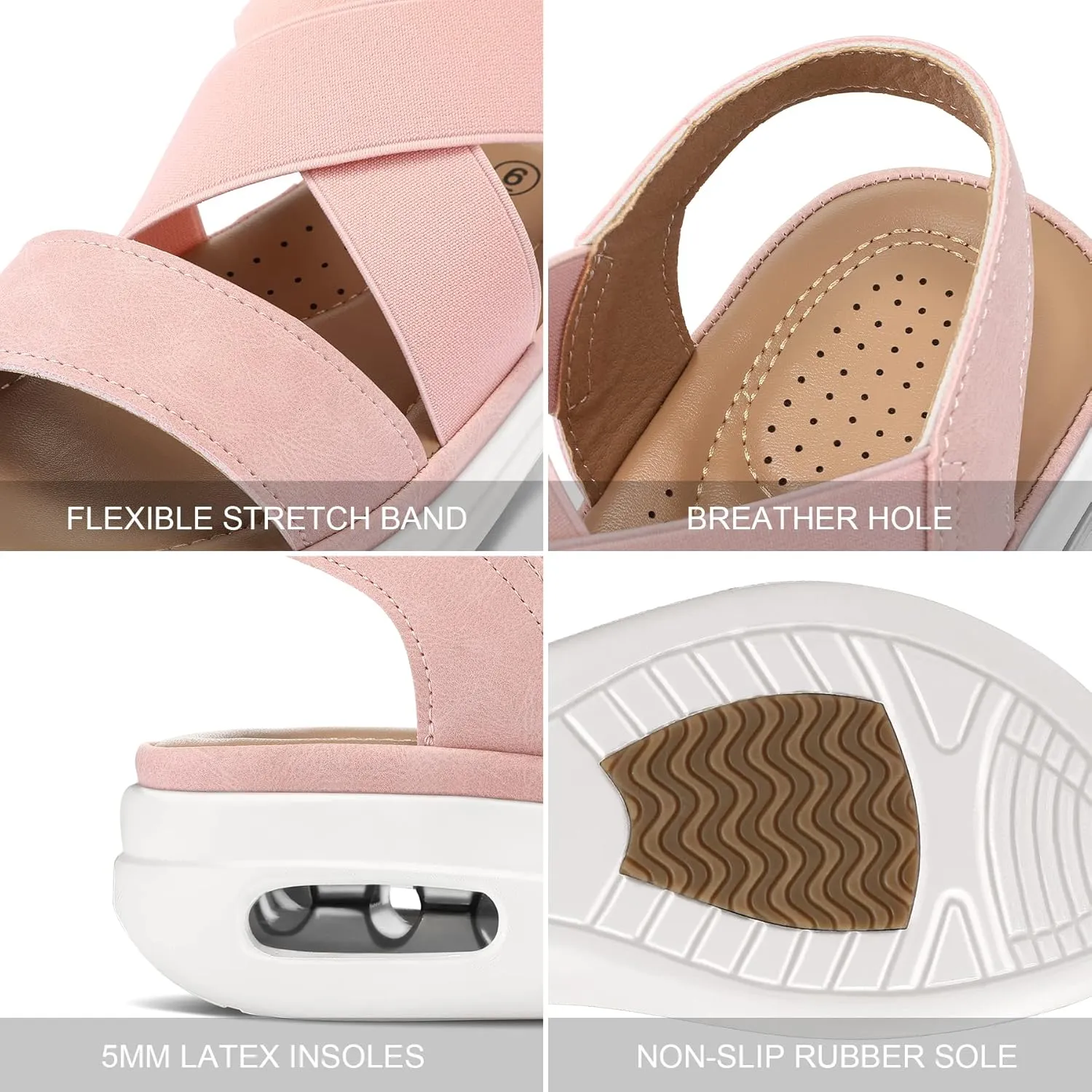 mysoft Women's Comfortable Walking Sandals Air Cushion Sport Slingback Elastic Band Platform Shoes