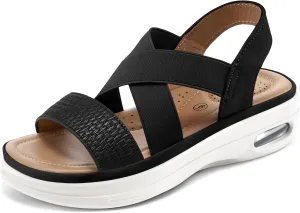 mysoft Women's Comfortable Walking Sandals Air Cushion Sport Slingback Elastic Band Platform Shoes