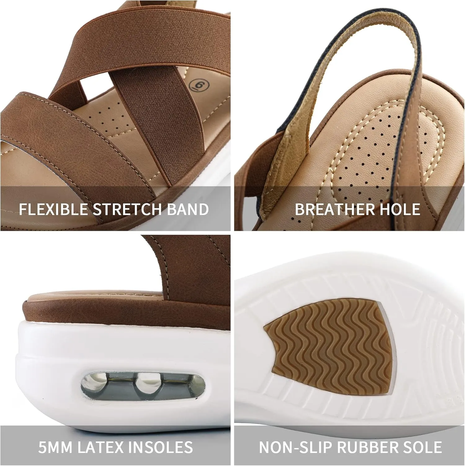mysoft Women's Comfortable Walking Sandals Air Cushion Sport Slingback Elastic Band Platform Shoes