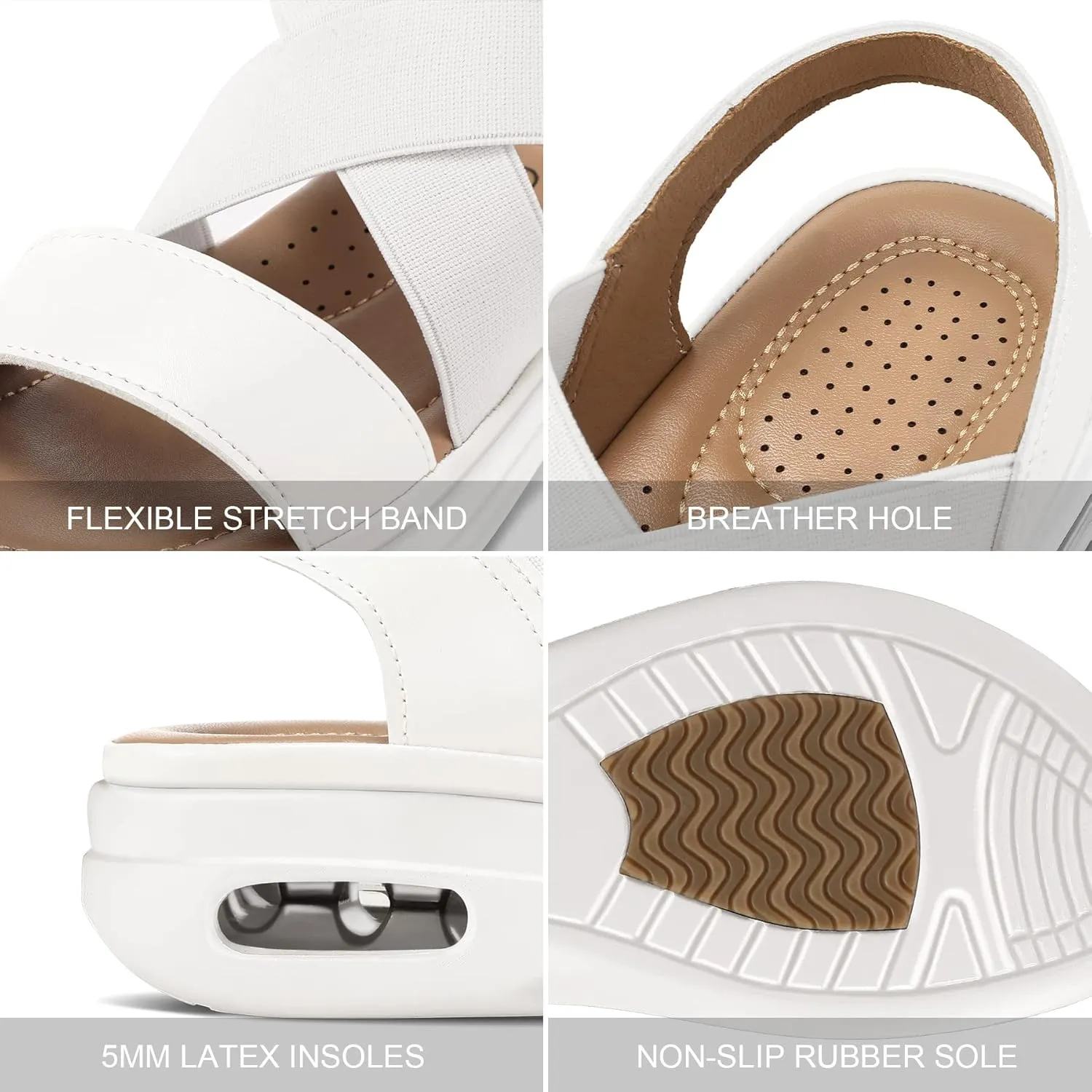 mysoft Women's Comfortable Walking Sandals Air Cushion Sport Slingback Elastic Band Platform Shoes