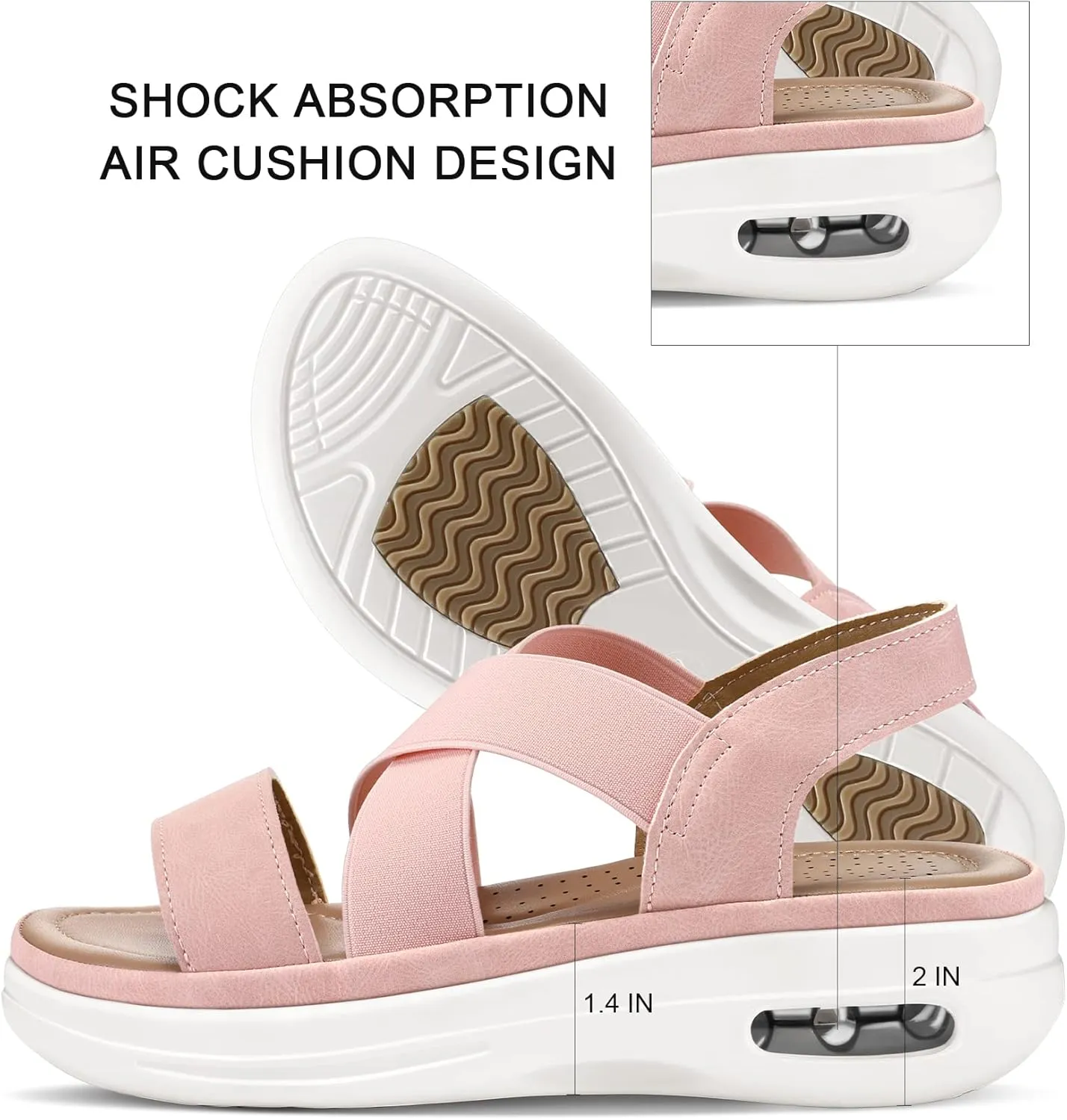 mysoft Women's Comfortable Walking Sandals Air Cushion Sport Slingback Elastic Band Platform Shoes