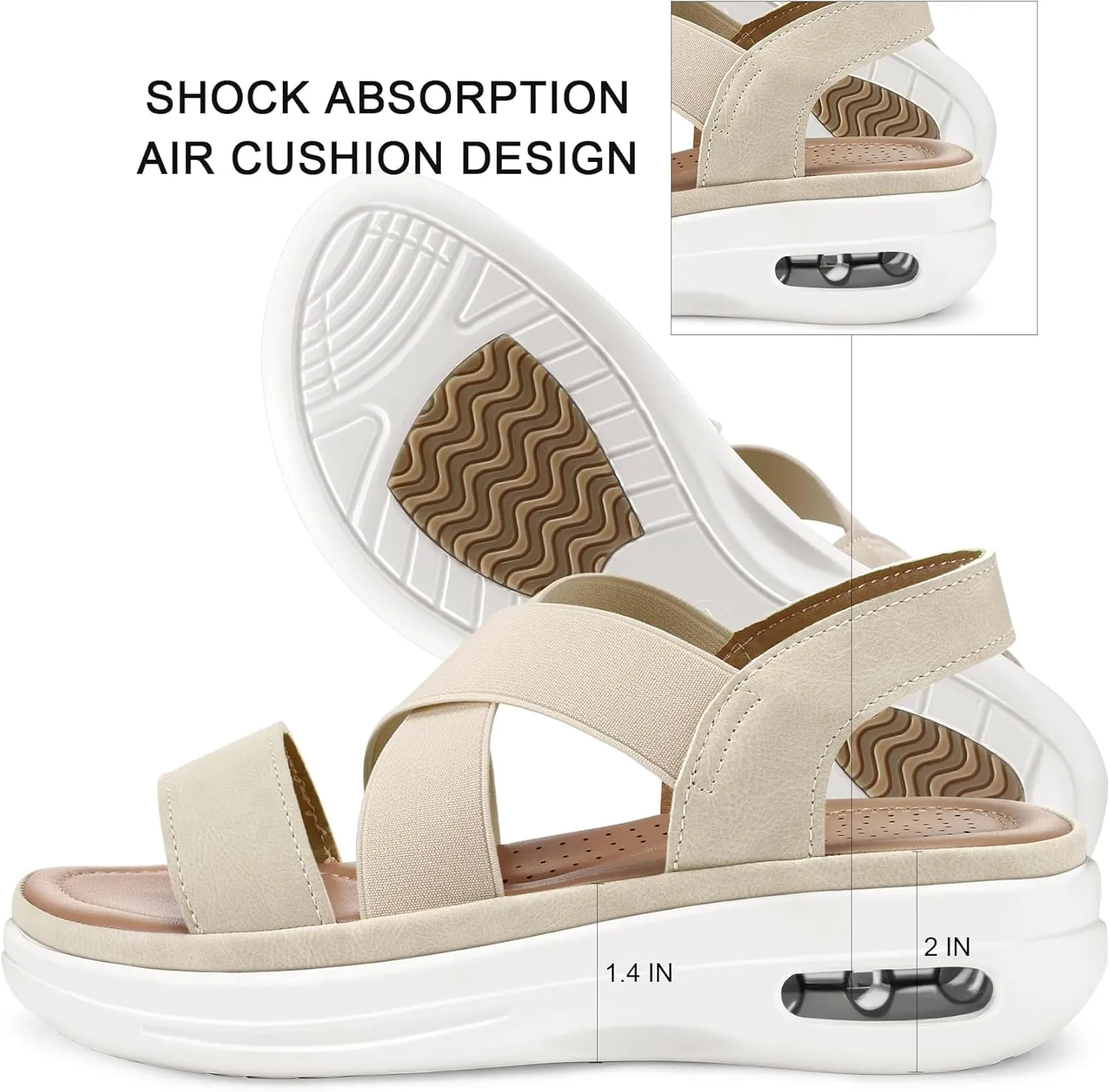 mysoft Women's Comfortable Walking Sandals Air Cushion Sport Slingback Elastic Band Platform Shoes