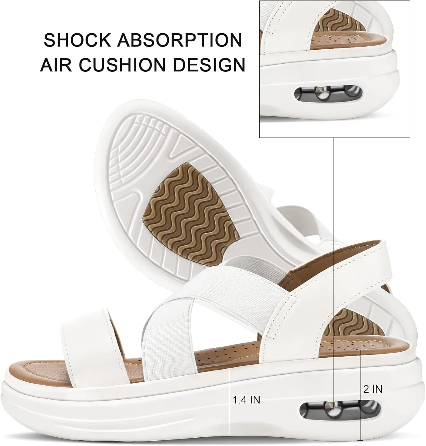 mysoft Women's Comfortable Walking Sandals Air Cushion Sport Slingback Elastic Band Platform Shoes