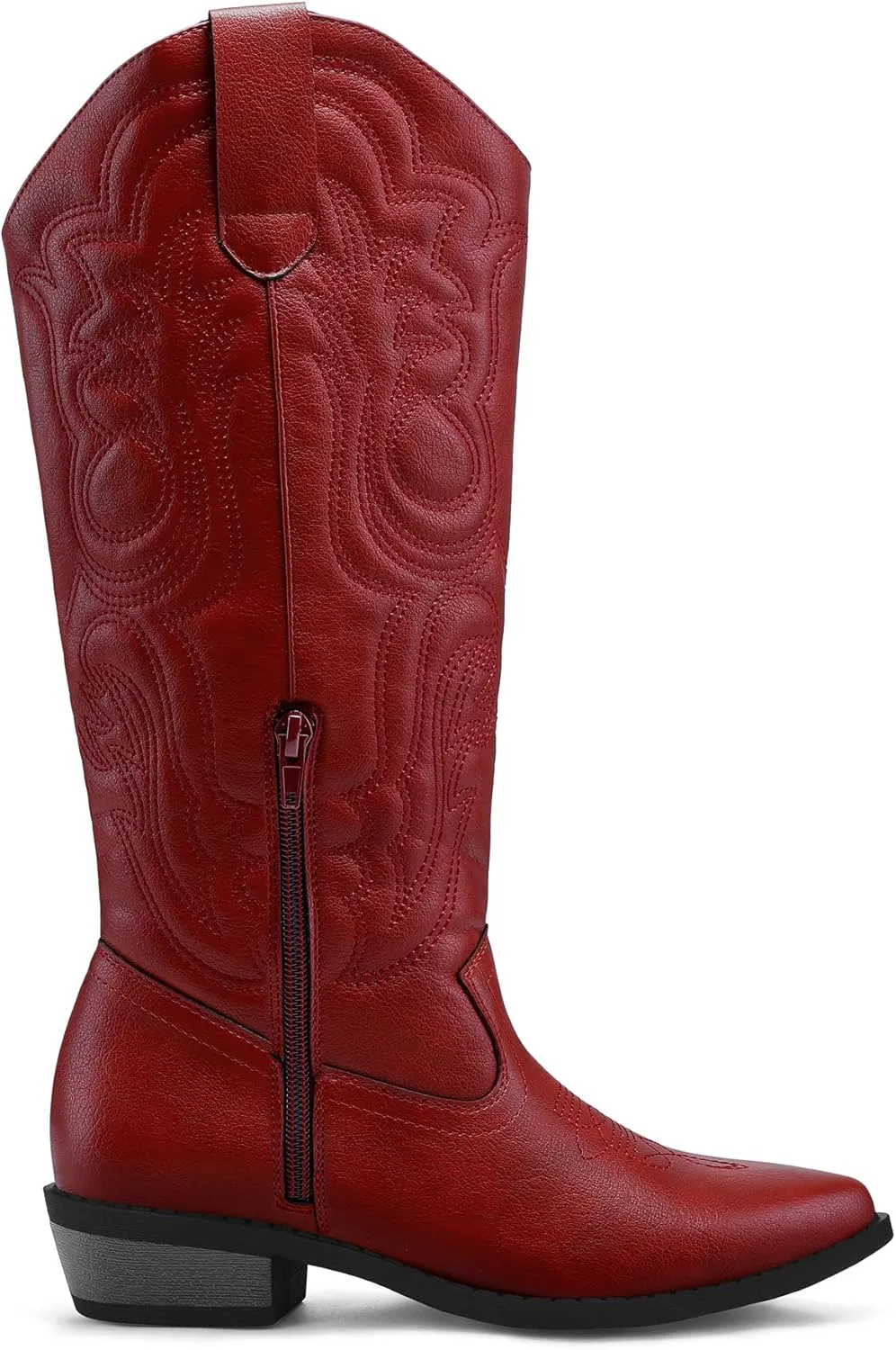 mysoft Women's Cowboy Boots Mid Calf Cowgirl Embroidered Western Pointed Toe Chunky Heel Pull On Knee High Boots