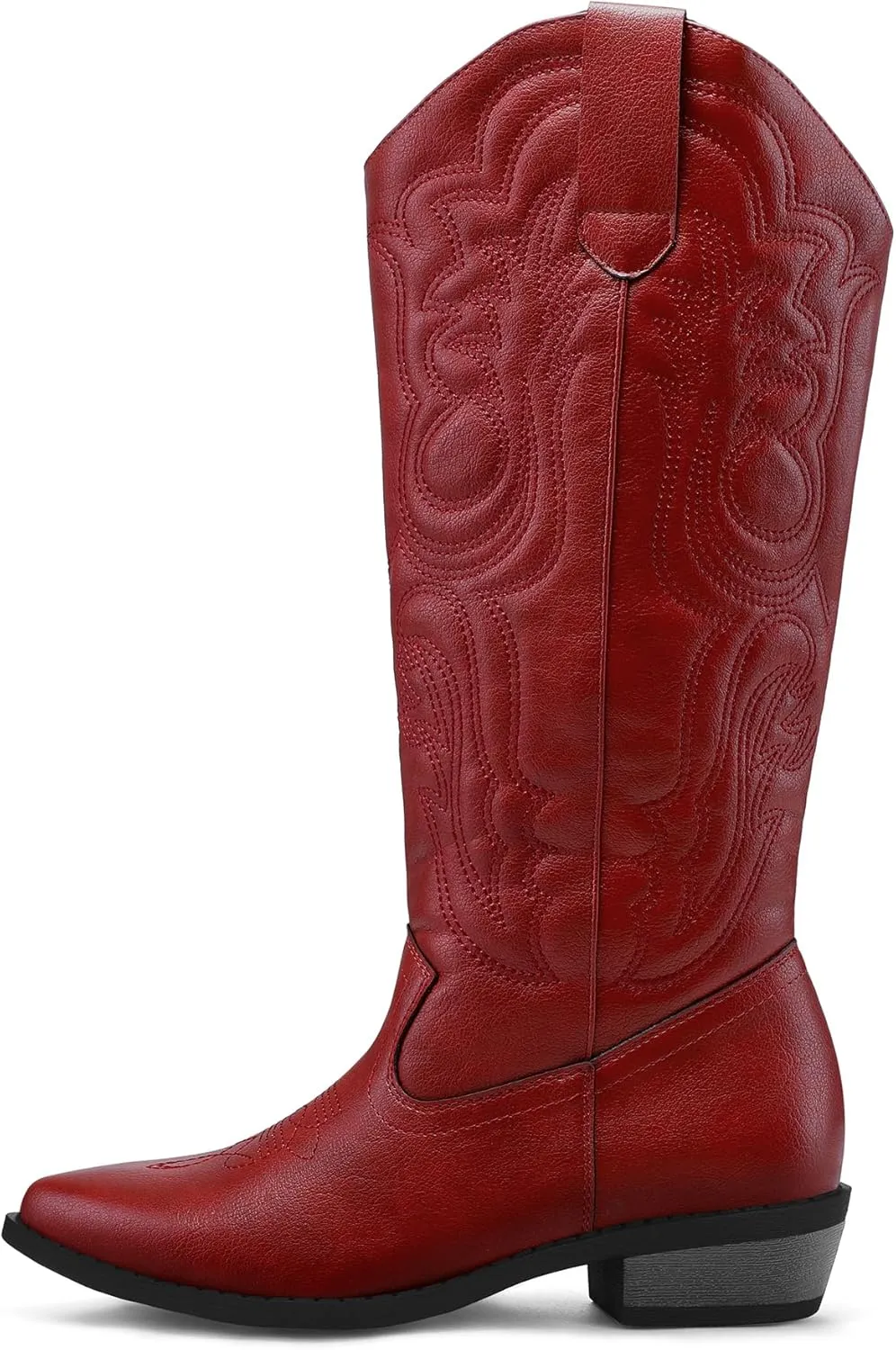 mysoft Women's Cowboy Boots Mid Calf Cowgirl Embroidered Western Pointed Toe Chunky Heel Pull On Knee High Boots