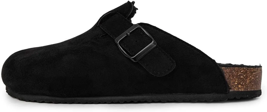 Nautica Women Mens Clogs Mules Vegan Suede Cork Footbed Buckle Sandals Comfort Potato Shoes with Arch Support (Faux Fur/Smooth)