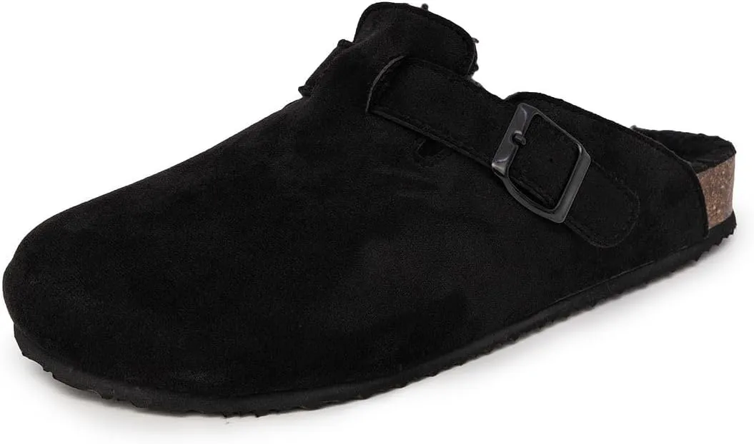 Nautica Women Mens Clogs Mules Vegan Suede Cork Footbed Buckle Sandals Comfort Potato Shoes with Arch Support (Faux Fur/Smooth)